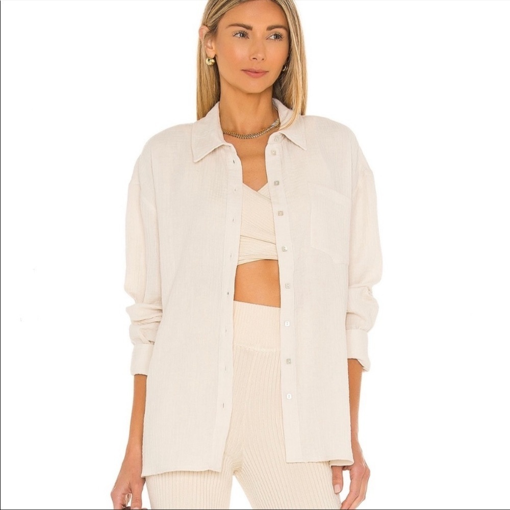 REVOLVE L' Academie Ophelia Creme Button Down Blouse